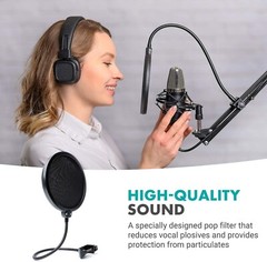 Movo PF-6 Dual Layer Microphone Mesh Pop Filter with Gooseneck Arm and Clamp