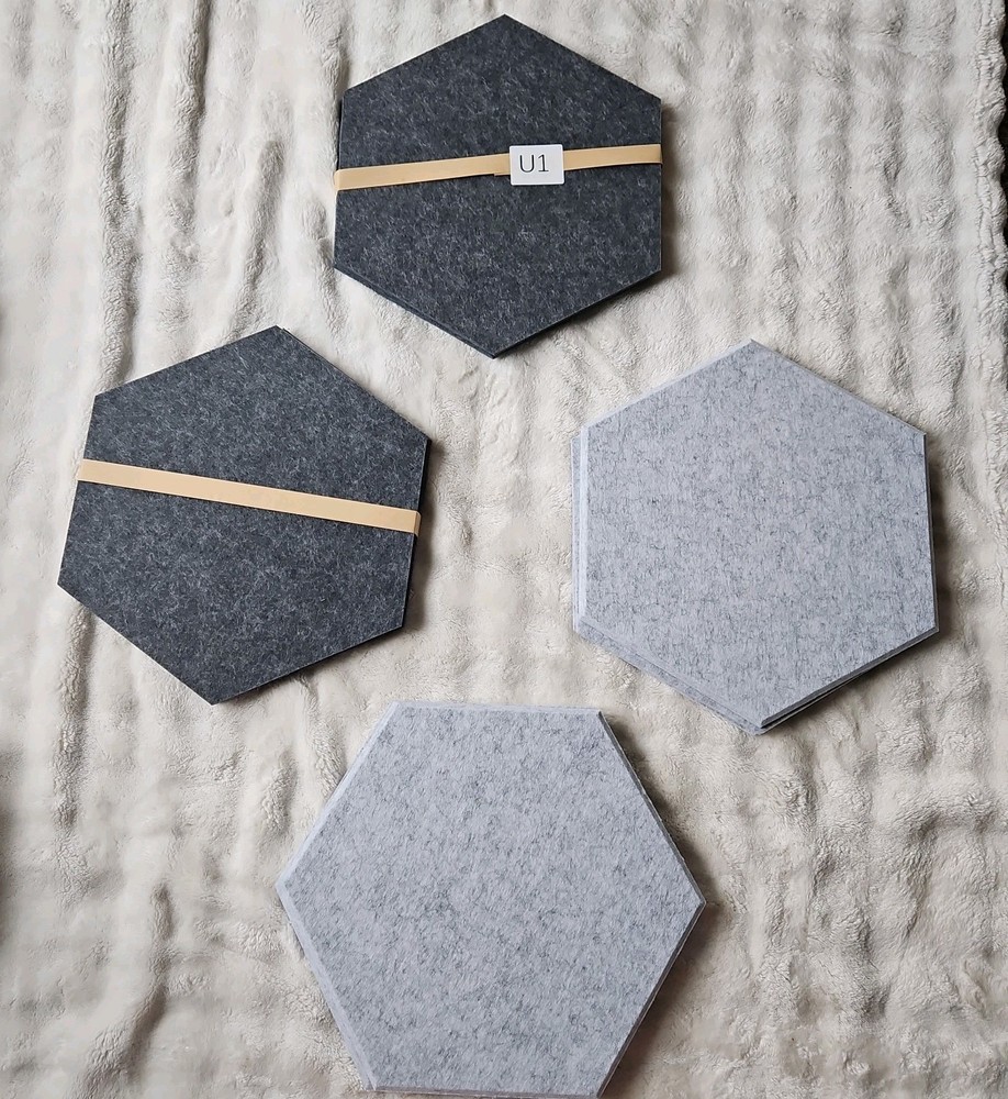 Hexagon Felt Acoustic Panels Gray Set of 10 for Wall Installation *NEW*