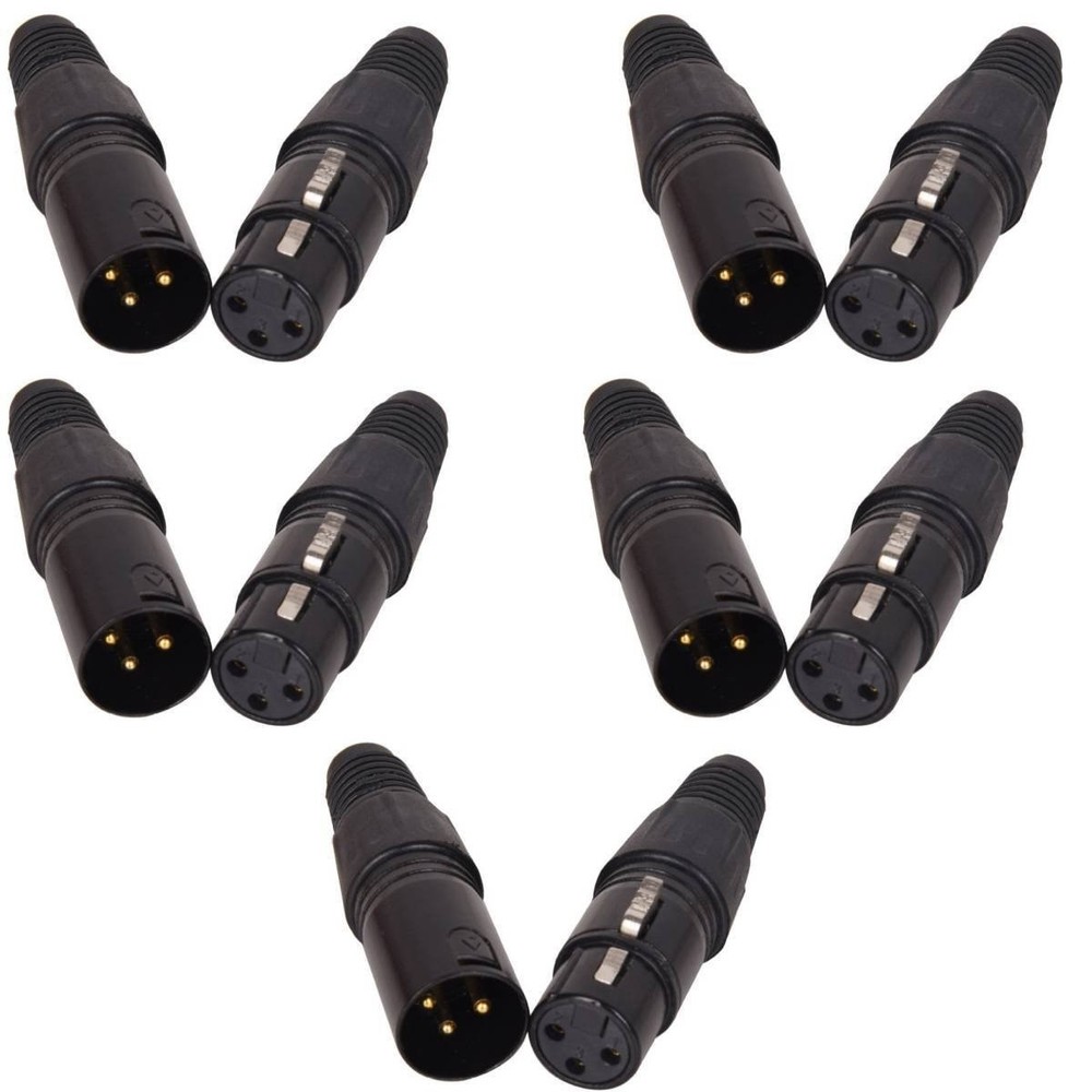 10 PCS XLR 3-Pin Male + Female Microphone Cable Audio Connector Plug End Black