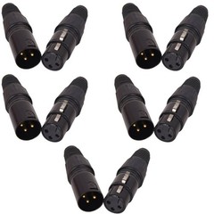 10 PCS XLR 3-Pin Male + Female Microphone Cable Audio Connector Plug End Black