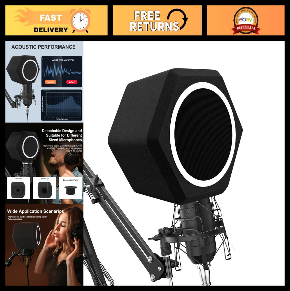 Acoustic Foam Pop Filter for Microphone – Wind Shield, Noise Reduction, Studio U