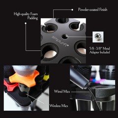 Multi Microphone Holder for Mic Stand – Holds 8 Mics 8 Anti-Roll Rings