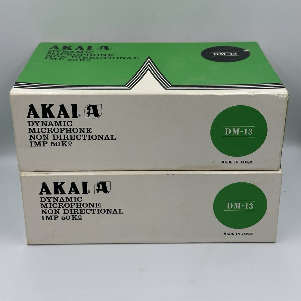 Set of 2 Akai DM-13 Dynamic Microphones Non Directional w/Stands New NOS
