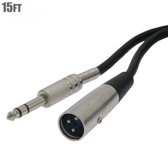 15FT XLR 3P Male to 6.35mm 1/4″ Male TRS Stereo Audio Balanced Microphone Cable