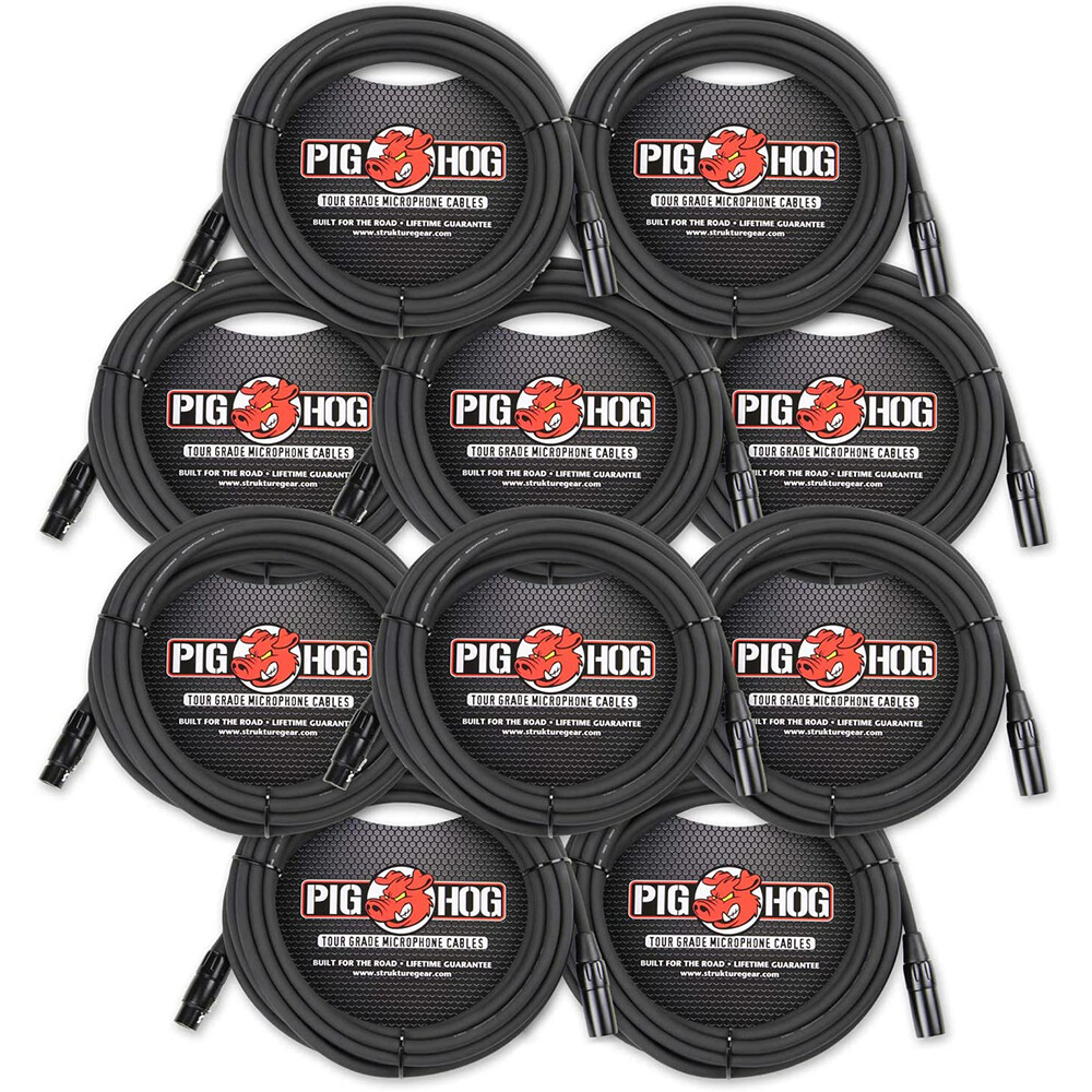 Pig Hog PHM25 25′ ft XLR 8mm Tour Grade Mic Cable (10-Pack)