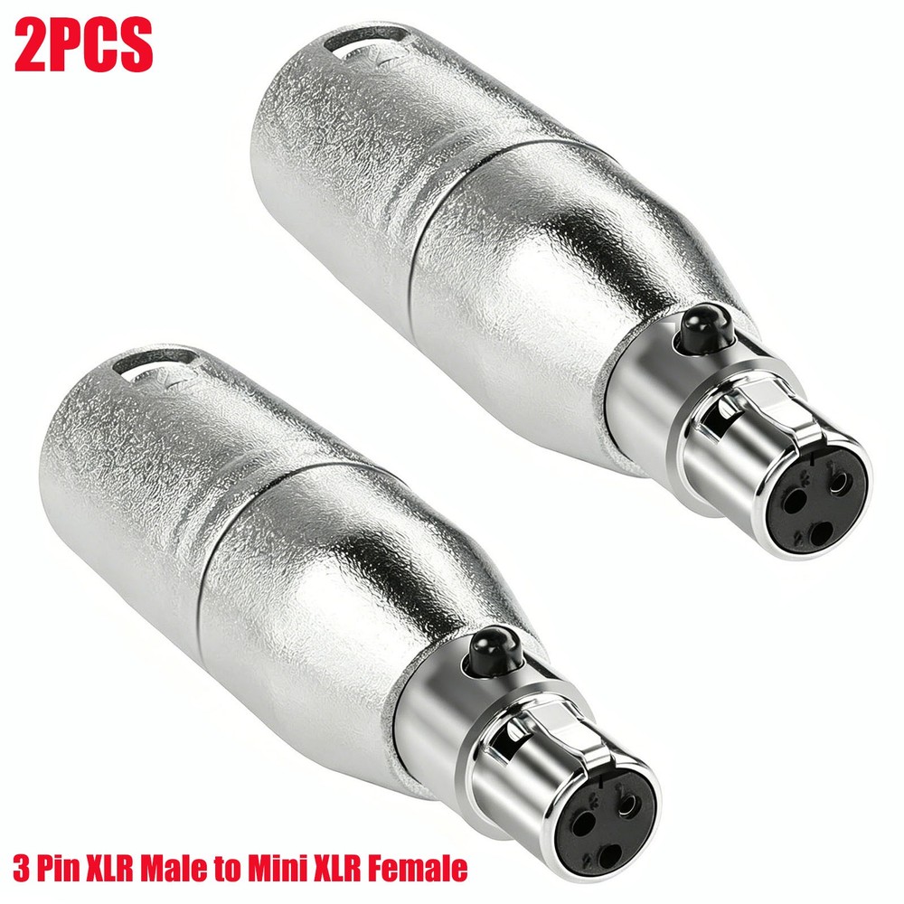 2PCS 3 Pin XLR Male to Mini XLR Female Mic Adapter Silver Audio Interconnect
