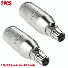 2PCS 3 Pin XLR Male to Mini XLR Female Mic Adapter Silver Audio Interconnect