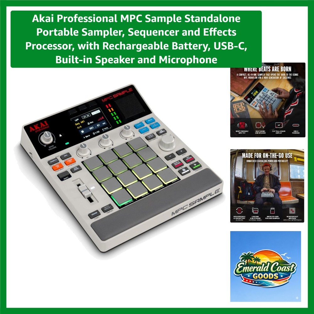 Standalone MPC Sample Sampler with USB-C, Rechargeable Battery & Built-in Mic