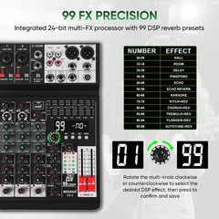 Audio Mixer 4 Channel Sound Mixer Console, Professional Music Mixing Board DJ…