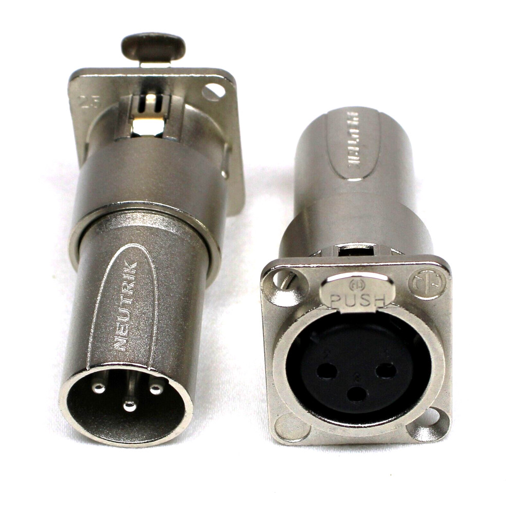 (2) Two Genuine NEUTRIK NA3FDM „D Panel“ 3 Pin XLR Female to Male Adapter