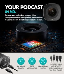Movo Video Podcast Equipment Bundle with Boom Arms -Interface + 2X Mics Cameras
