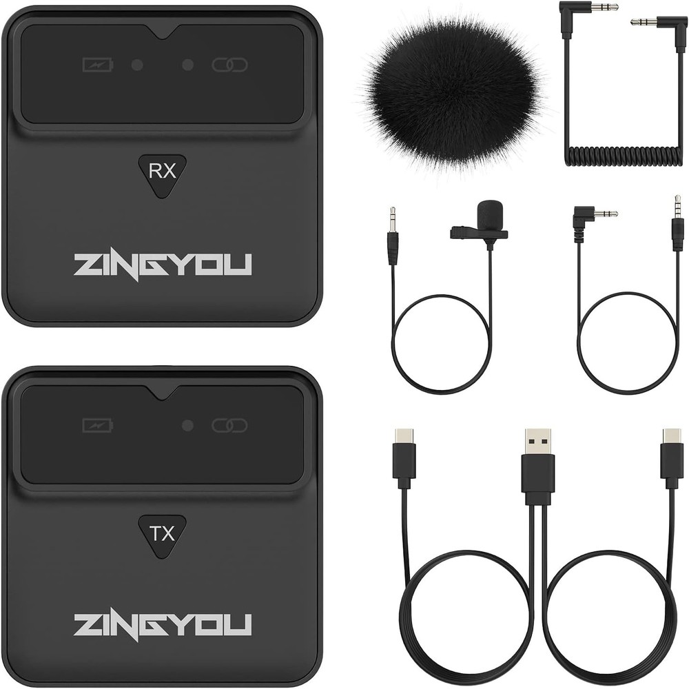 Wireless Lavalier Microphone System, TX/RX Set for DSLR, Phone, 70m Range Pouch