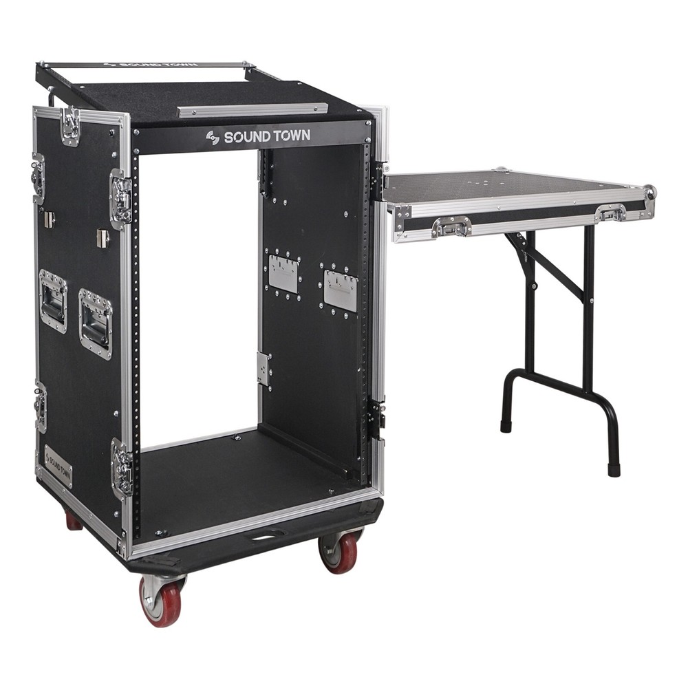 Sound Town 16U Rack Case with 11U Slant Mixer Top 20’’ Rackable Depth STMR-16UWT