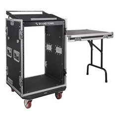 Sound Town 16U Rack Case with 11U Slant Mixer Top 20’’ Rackable Depth STMR-16UWT