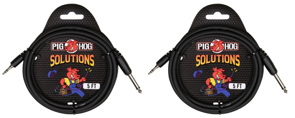 2 Pack PIG HOG PX-35T4M05 SOLUTIONS – 5FT 3.5MM TRS TO 1/4″ MONO – New