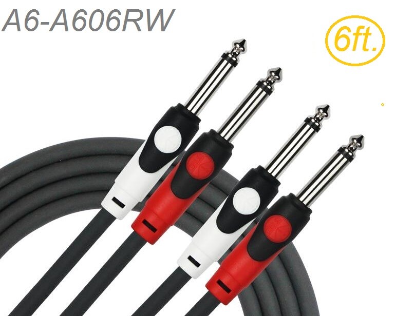 6ft Kirlin Dual- 1/4″ TS Male to Male Oxygen-Free-Copper Audio Cable, A6-A606RW