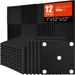 12 Pack Acoustic Foam Panels 12x12x1 Sound Absorbing Wedge Tiles Black