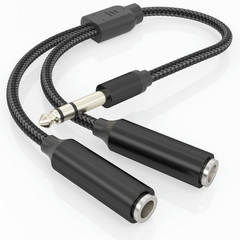 1/4″ TRS Splitter Y Cable 1FT, 6.35mm Stereo Male to Dual TRS Female, 1 in 2 Out