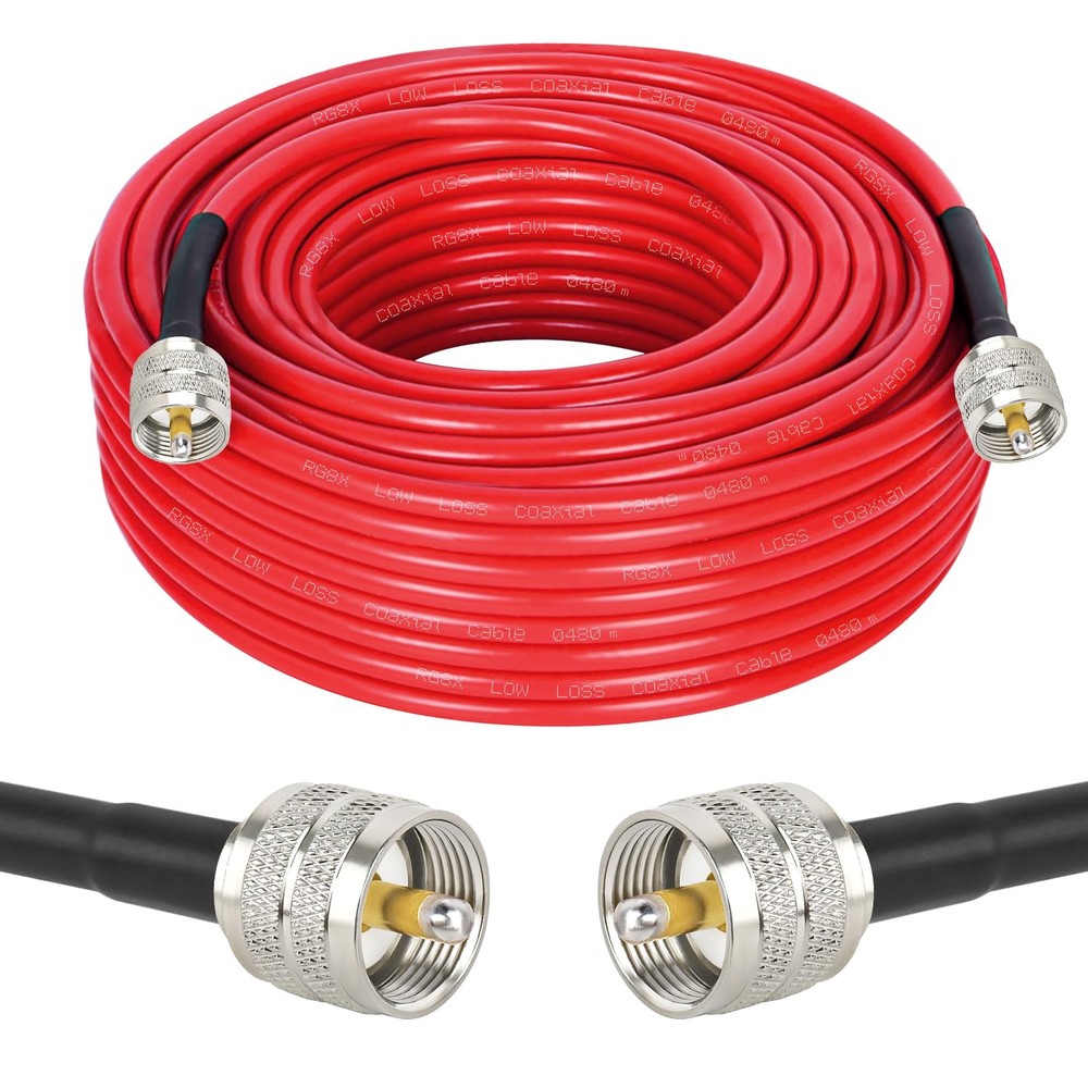 MOOKEERF RG8X Coaxial Cable 100ft,CB Coax Cable,UHF PL259 Male to 100FT, Red
