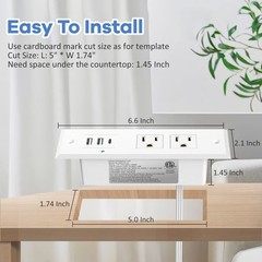 Recessed Power Strip with PD 20W Type-C, Desk Outlets with 2 USB-A & 1 USB-C …