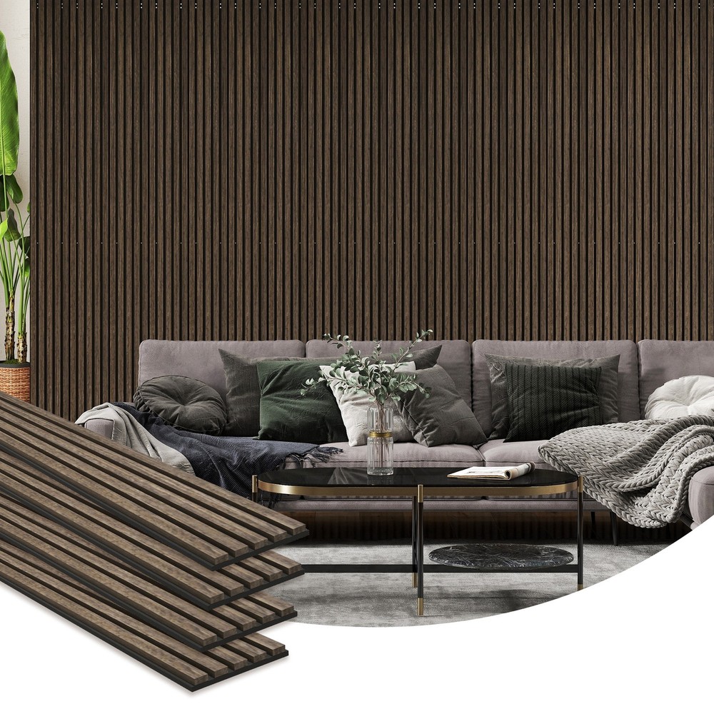95″ x 8″ Wood Wall Panels, 4 Pack Slat Acoustic Panels, Walnut