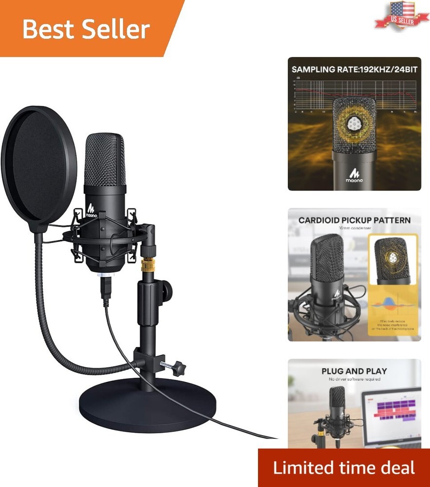 192kHz/24bit USB Microphone Kit with Adjustable Stand for Streaming & Podcasting