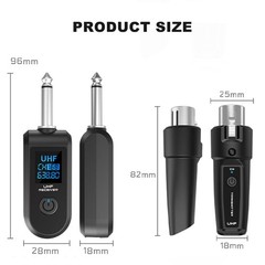 Wireless XLR Transmitter Receiver 2.4GHz Built-in Rechargeable Battery – 30m