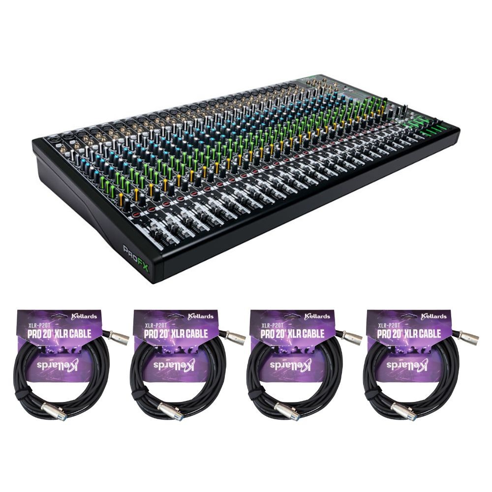 Mackie ProFX30v3 30-Ch Mixer w/Built-In FX w/ 4x 20ft XLR Mic Cables Bundle
