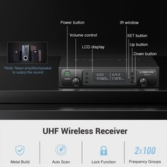 Phenyx Pro Wireless Microphone System, Dual Two Handheld Mics, Black