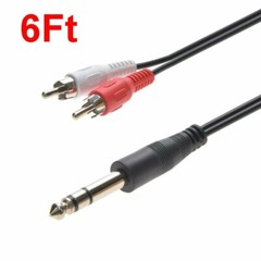 6FT 1/4″ (6.35mm) Stereo Male to 2-RCA L+R Male Plug Dj Guitar Cable Audio Cord