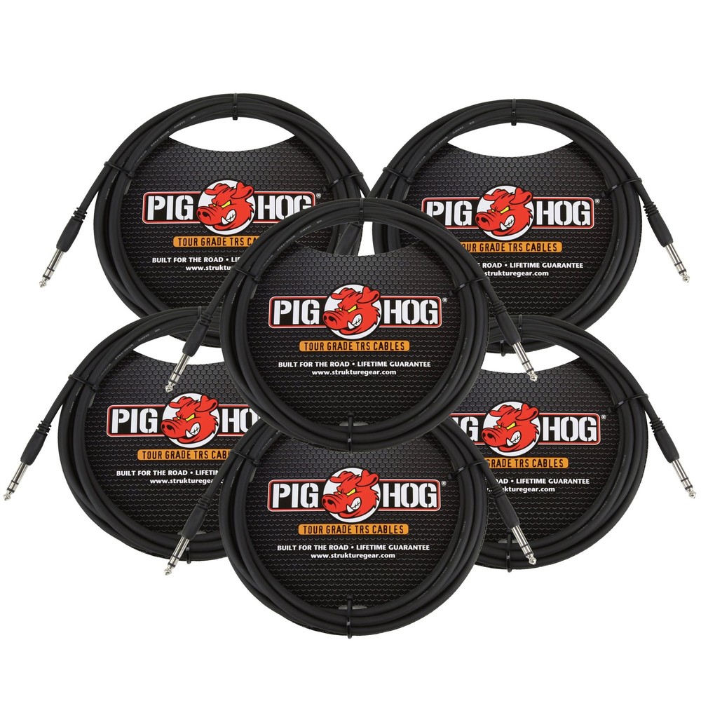 6x Pig Hog 10ft 1/4″ TRS – 1/4″ TRS Cable