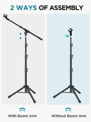 Adjustable Tripod Microphone Stand with Boom Arm, Carrying Bag & 2 Mic Clips – I