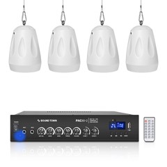 Sound Town 2-Zone 70V/100V Amp, 4 x Pendant Speakers, White(PAC80X4PD4W)