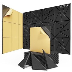 22 pack Acoustic Panels With Self-Adhesive, 12″X 12″X 22 Pack 0.4 Inch Black
