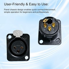 XLR Panel Mount Chassis 3-Pin Nickel Plated Metal with Gold-Plated Contacts
