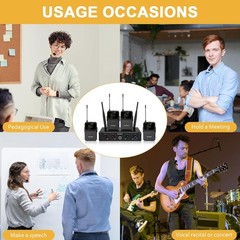 MELONARE 4-Channel Wireless Microphone System UHF 4 Bodypack Mics In Black