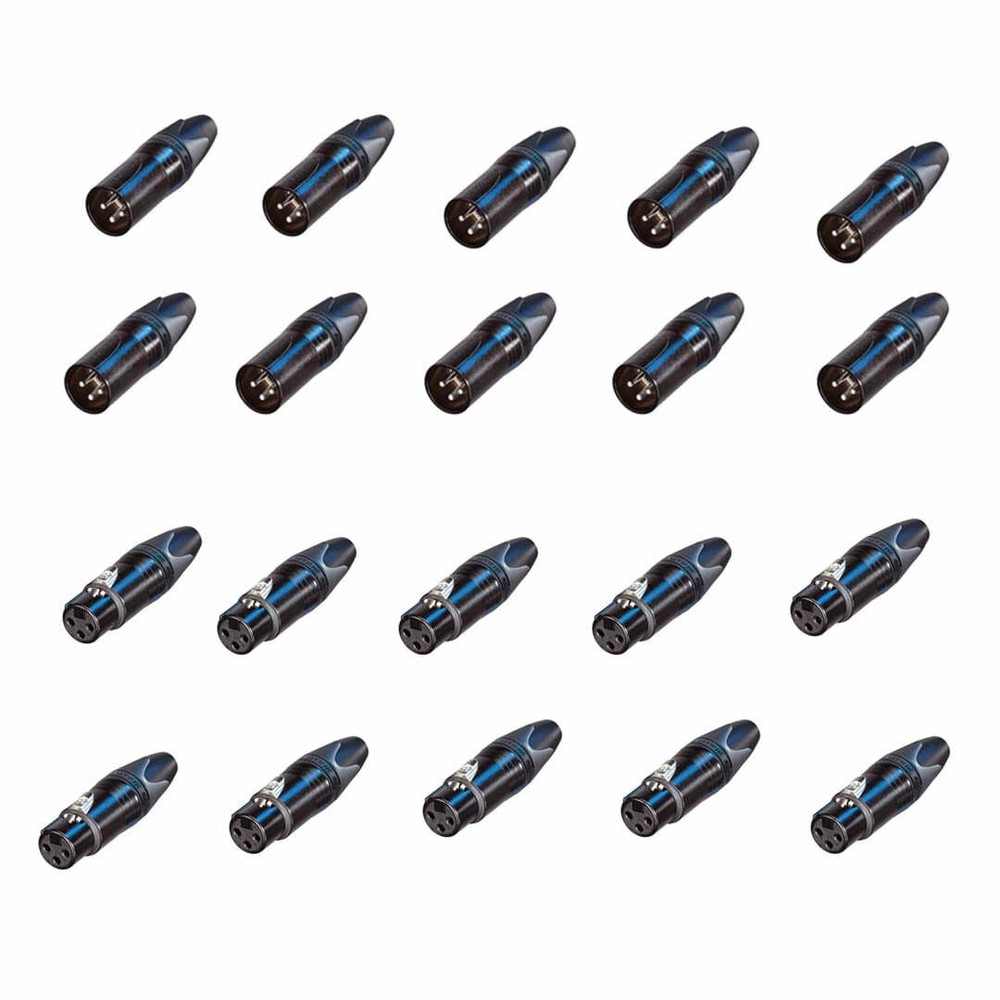 20 Neutrik XLR DMX 3 pin Connectors Black – 10 Male & 10 Female XX-BAG