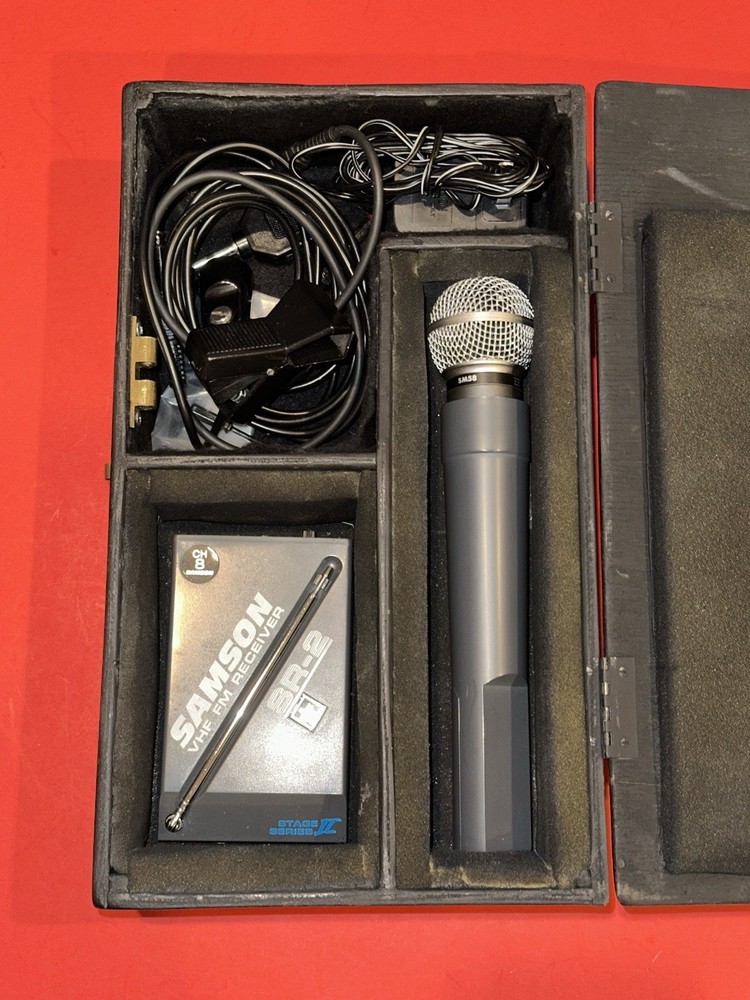 Samson SH-2 Mic Kit w/VHF FM SR-2 Receiver Wires & Adapters Plus Case PHOTO READ