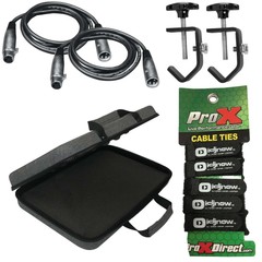 Lighting Accessories Package 25′ Male-Female DMX Cables (2 Pack) + Clamps + Case