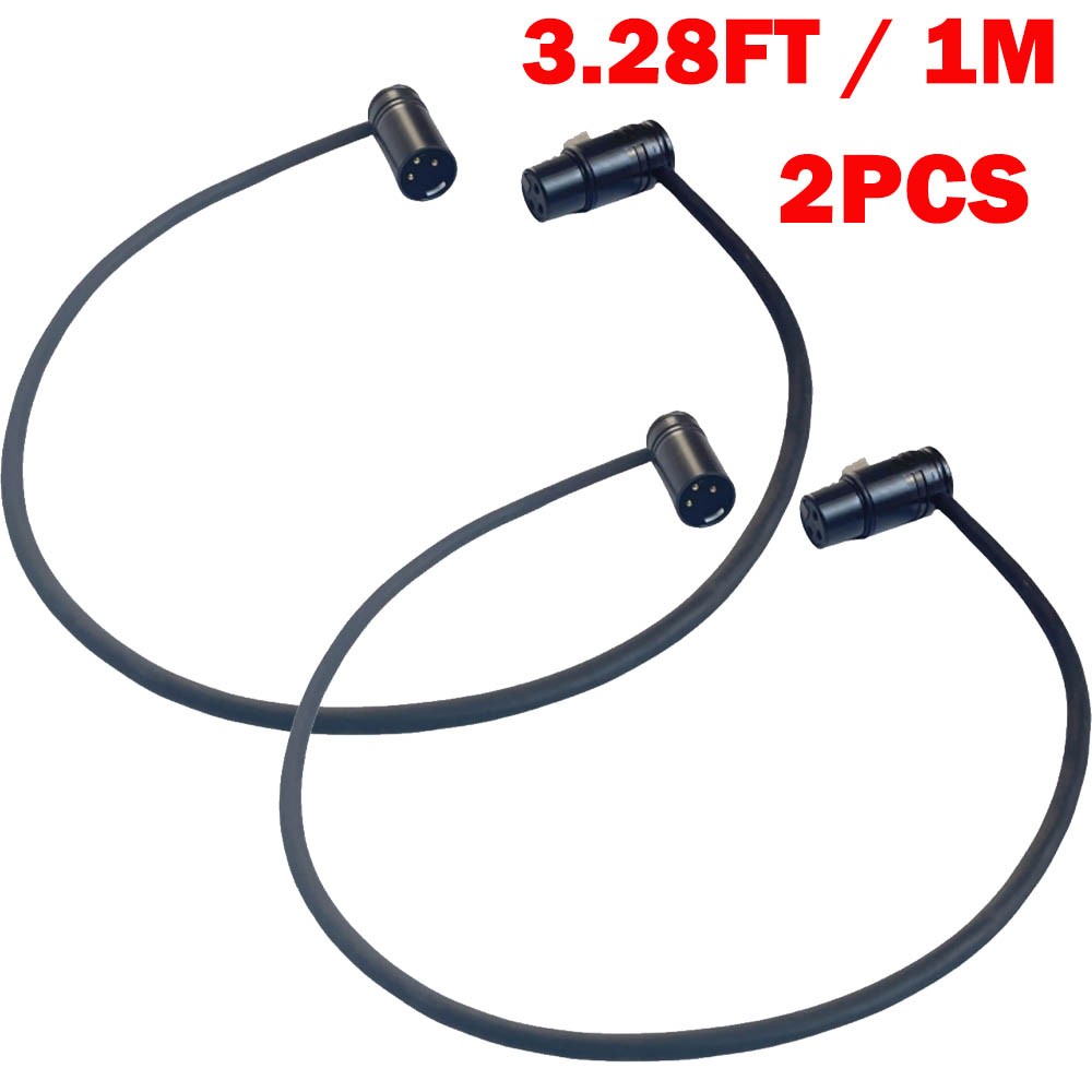2Pack 1M Low-Profile Right-Angle 3-Pin XLR Male to Female Adjustable-Angle Cable