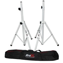 2 Speaker Stands Tripod DJ Adjustable White with Carrying Bag