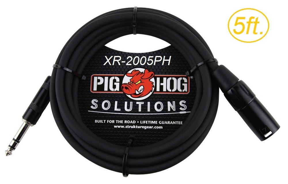 5ft 1/4″ TRS Male to XLR 3-Pin Male Shielded Balanced PigHog Audio Cable