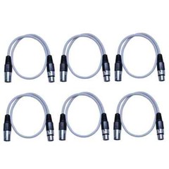 6 Pack of 2 Foot White XLR to XLR Patch Cables PA/DJ Mic Cords