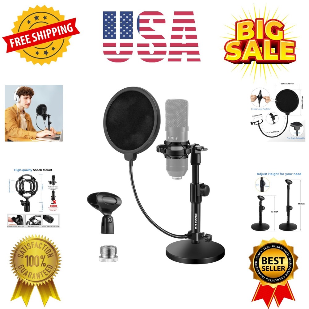 Multifunctional Desktop Microphone Stand, Adjustable Mic Stand Desk with Pop …