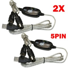 2pcs USB IN-OUT For MIDI Cable Converter 5-Pin to PC Music Keyboard Adapter Cord