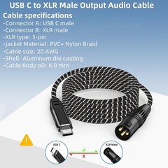 NCGGY USB C to XLR Cable,6FT Type C Male Output Stereo 6FT, Silver