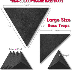 Foroomaco Triangular Pyramid Bass Traps for Ceiling Corners, 4 Pack, Black | Cor