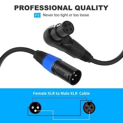2 PCS 3.3FT Black Right Angle 3Pin XLR Straight Male To 90 Degree Female Mic