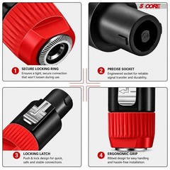 5 Core Speakon 1/4″ Female – Male Connectors Pair 4 Pole SpeakON Connector