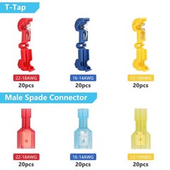 120 Pcs T-Tap Wire Connectors, Quick Splice Terminals, Red, Blue, Yellow
